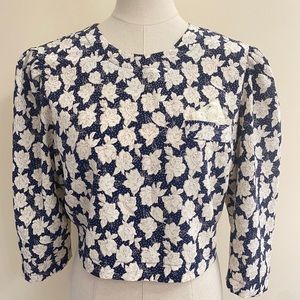 Vintage Top Act Blue Cream Floral Crop Top